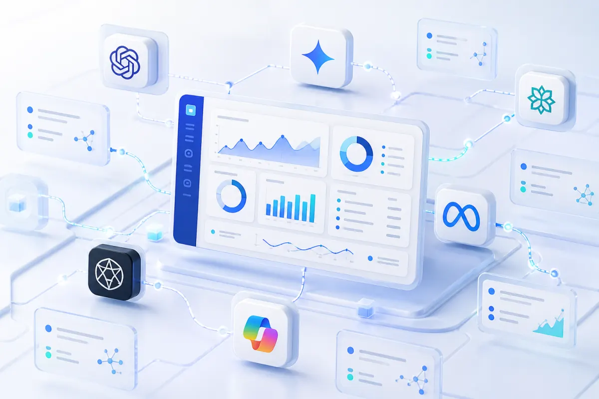 A dashboard visualizing brand visibility across AI search channels